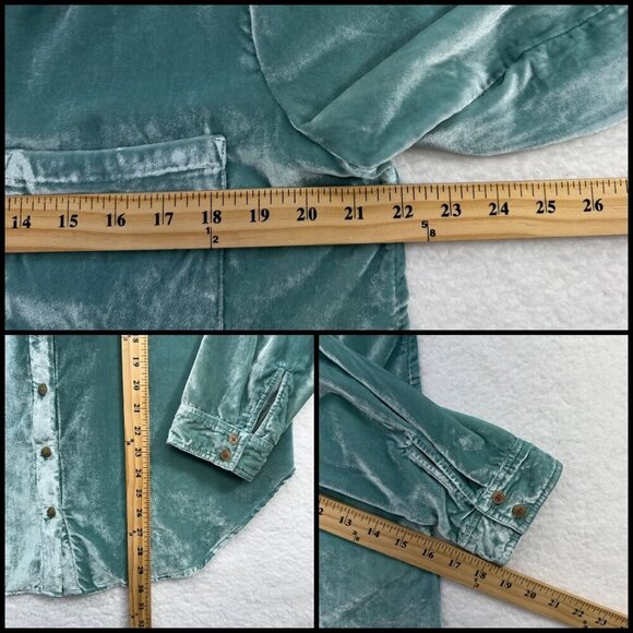 Pilcro Anthropolgie Crushed Velvet Mint Seafoam Button Down Shirt Womens Size 14 - Picture 9 of 10